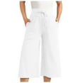 thumbnail image 1 of Riforla Capri Pants for Women Casual Summer Wide Leg Pants Stretch Palazzo Pants with Pockets Capris Womens Summer Pants White S, 1 of 7