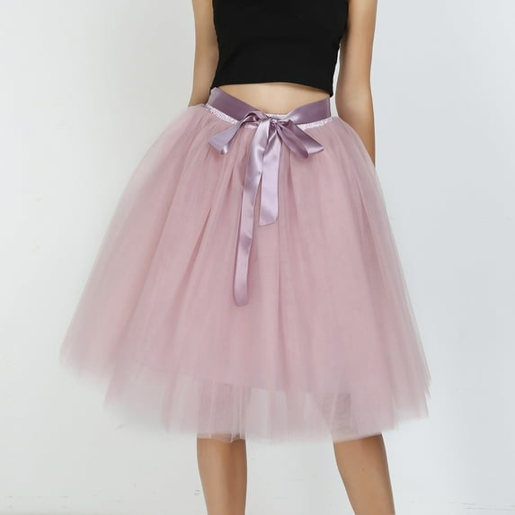 Riforla Carnevale New Women Tulle Skirts Knee Length Long Adult Tutu Layered Short Prom Party Midi Skirt Skirts for Women Rose Gold One Size
