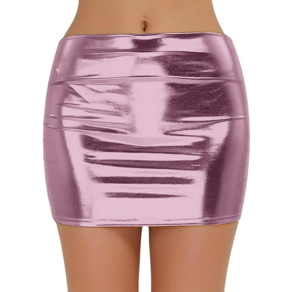Ediodpoh Leather Skirt Carnival Dazzling Metallic Fashion Women Pu Pencil Skirt Skirts for Women Pink M