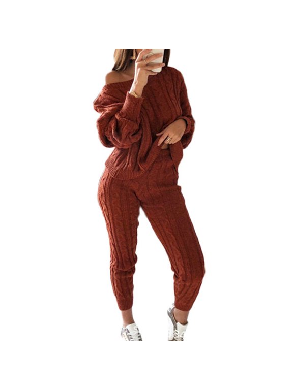 Riforla Casual Cable Knit Sweater Sets for Women Elegant and Warm for Autumn and Winter Matching Sets Women Clothing Red M