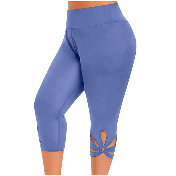Ediodpoh Casual Plus Size Leggings Women Elastic Waist Solid Color Hollow Design Yoga Pants Women Blue XXXXL