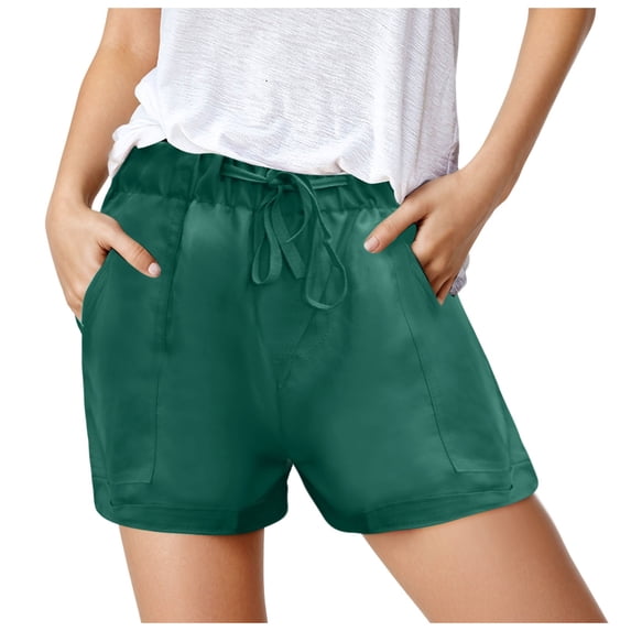 Riforla Casual Shorts Women's Summer High Waisted Lace up Baggy Wide Leg Pants Shorts for Women Green L