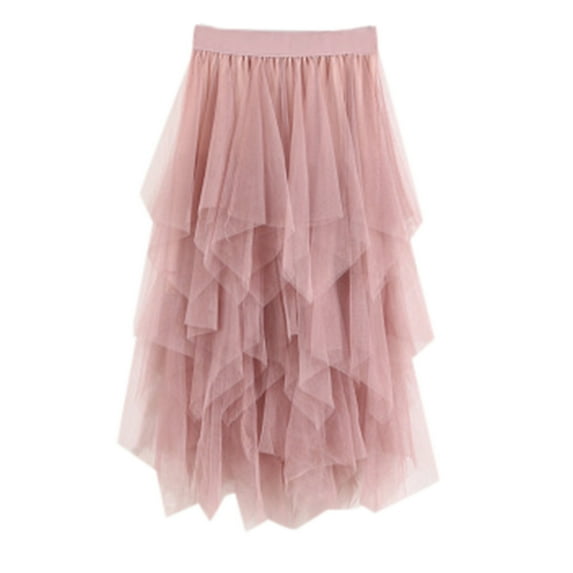 Riforla Casual Womens Comfortable Tulle High Waist Pleated Tutu Skirt Ladies Midi Skirt Skirts for Women Pink One Size