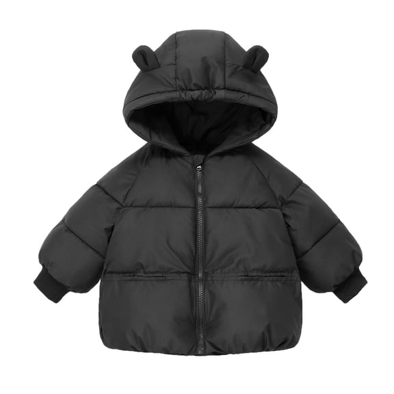 Riforla Children's Down Padded Jacket Autumn and Winter Thickened Baby Children Coat Padded Jacket Outerwear Hooded Bear Ears Black 100