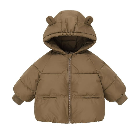 Riforla Children's Down Padded Jacket Autumn and Winter Thickened Baby Children Coat Padded Jacket Outerwear Hooded Bear Ears Coffee 100