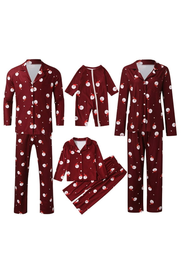 Riforla Christmas Family Silk Pajamas Jumpsuit Santa Print Long Sleeve Pajamas Set Satin Button Down Holiday Sleepwear for Baby Red 6-9 Months