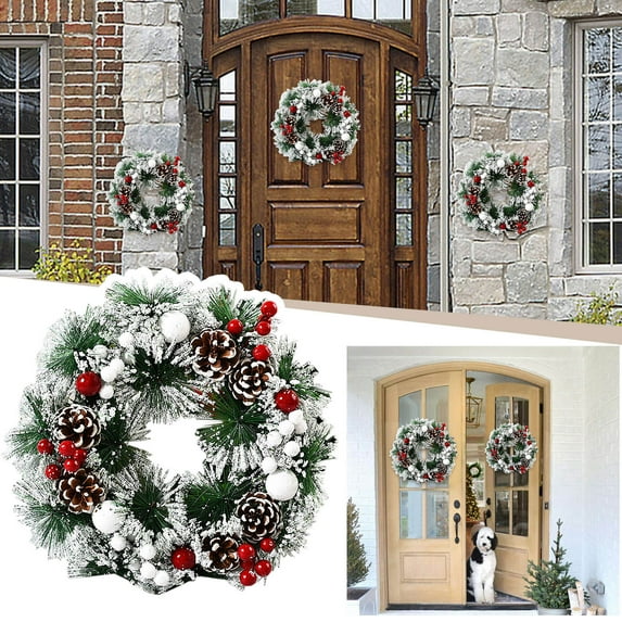 Riforla Christmas Wreath Berry Wreath Handmade Floral Front Door Rustic Wreath Flocked with Mixed Decorations Christmas Decorations Christmas Decorations color