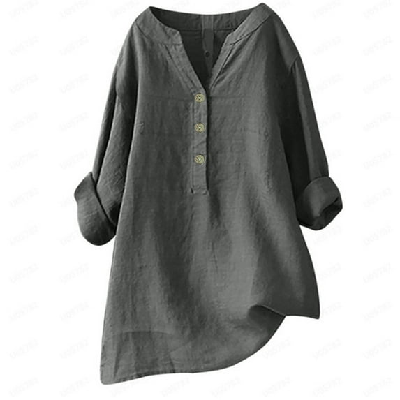 Ediodpoh Loose Button Down Blouse Tops Stand Solid Sleeve Collar Long Casual Women Shirt Women's Blouse T Shirts for Women Dark Gray#2 XXL