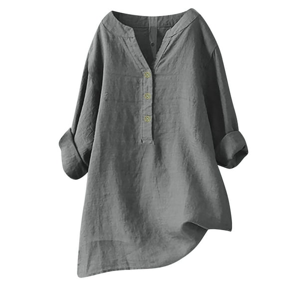 Ediodpoh Loose Button Down Blouse Tops Stand Solid Sleeve Collar Long Casual Women Shirt Women's Blouse T Shirts for Women Grey#2 XXL