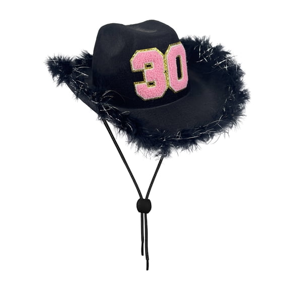 Riforla Cowboy Style Hat Birthday Party Pompom Hat Casual Style Prom Performance Prop Hat Cowboy Hats Black