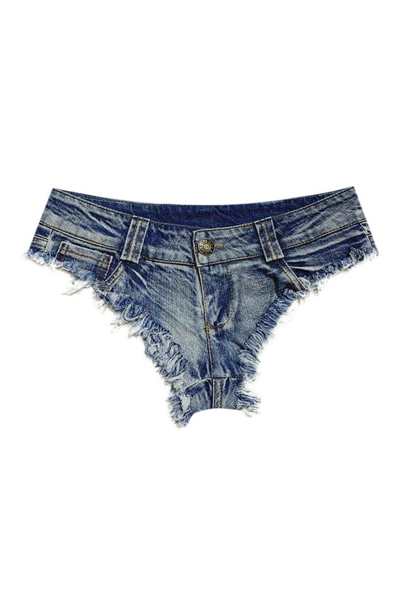 Riforla Cowboy Woolen Fringe Tight Fitting Women's Pants Nightclub Pole Dance Ultra Low Waist Ultra Short Pants European Sexy Hot Pants Shorts for Women Blue L