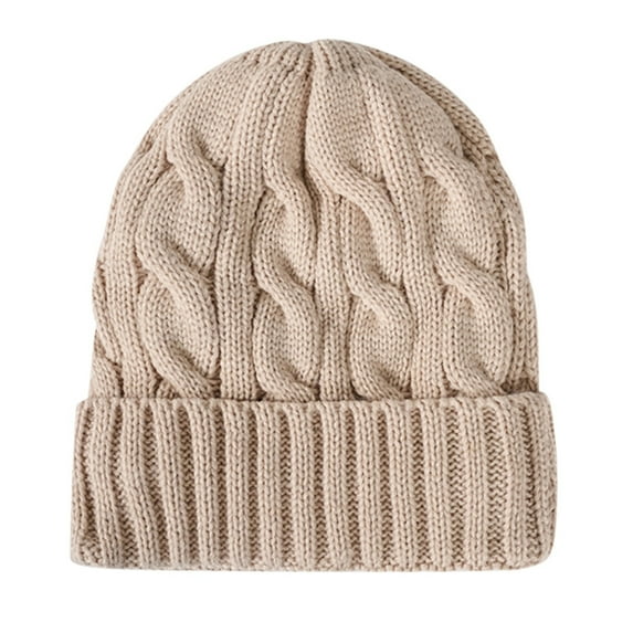 Riforla Cozy Solid Color Thick Warm Knitted Hat for Fall and Winter Bomber Hats Beige