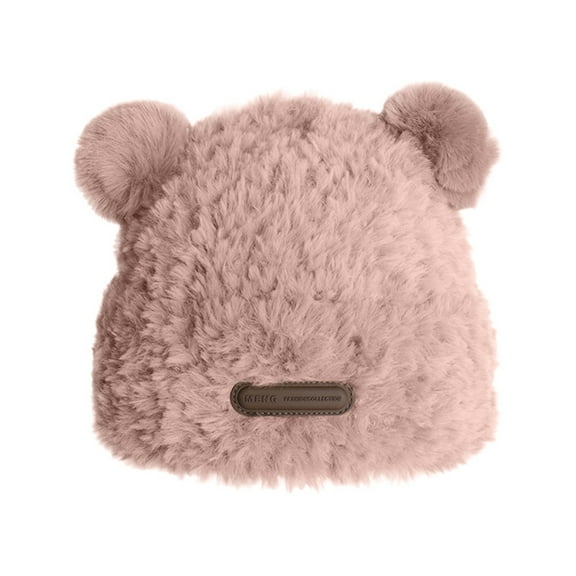 Riforla Cute Bear Knitted Hat for Girls Warm Thick Knit Cap Adorable Winter Headwear for Kids Bomber Hats Pink