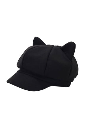 Riforla Cute Cat Ears Hat Classic Beret for For Women Solid Color Cap Painter Hat Vintage Cap Berets Hat for Women Black