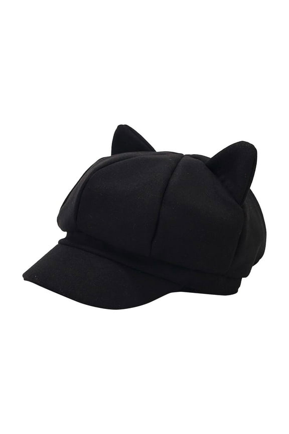 Cute Cat Ears Hat Classic Beret for For Women Solid Color Cap Painter Hat Vintage Cap Berets Hat for Women Black