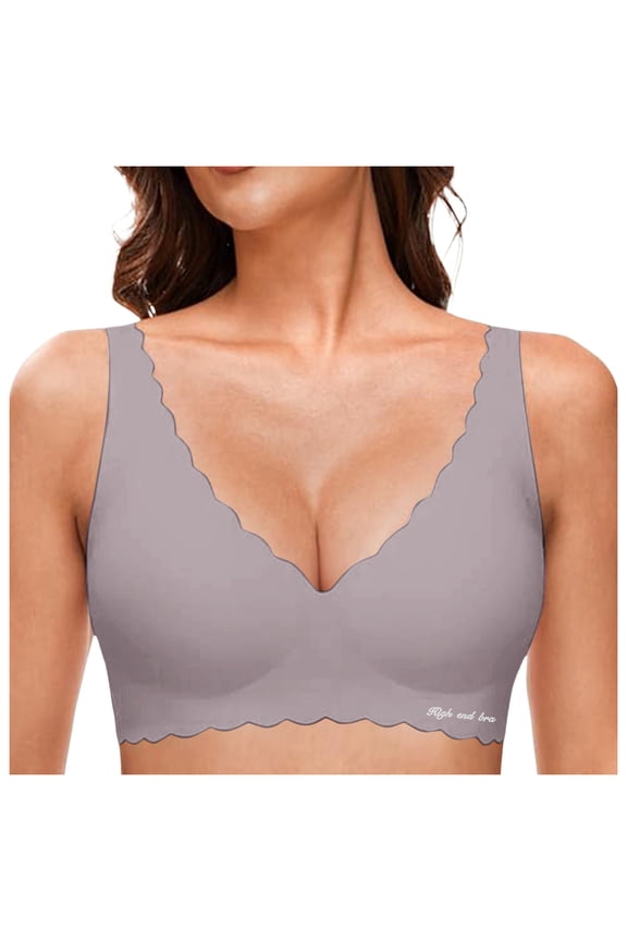 Deep V Petal Bras for Women No Underwire Soft Wireless Bralettes Comfort Seamless Bras Bras for Women Grey XXL
