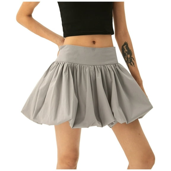 Ediodpoh Womens Skirts Puff Flared Skirt Solid Color Summer Design Short Skirt Mini Skirts for Women Grey XL