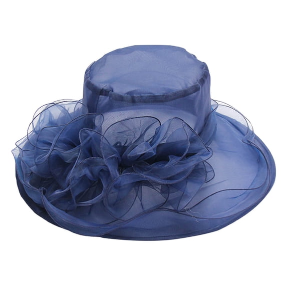 Riforla European and Fashion Sun Hat Mesh Lace Flower Sun Hat Outdoor Foldable Large Brim Women's Hat Summer Beach Hats for Women Navy