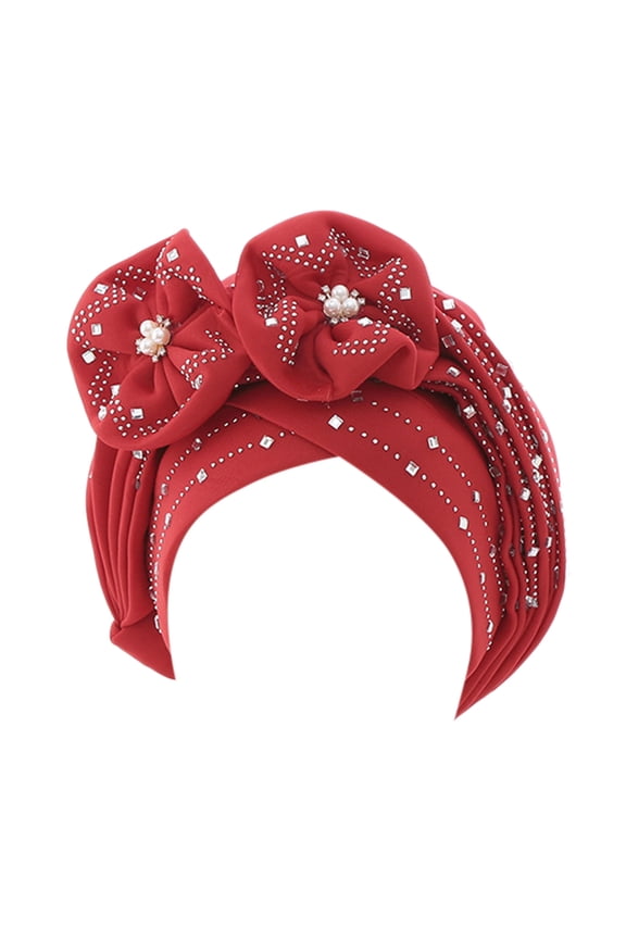 Fashion Women Beading Braid Hat Ruffle Cancer Wrap Cap Sleep Caps Satin Lined Hair Bonnets Womens Hats Red