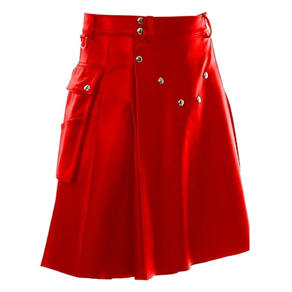 Riforla Fashionable Comfortable Versatile Scottish Festival Dress Men's Multi Color Leather Pleated Skirt Red XXXXL