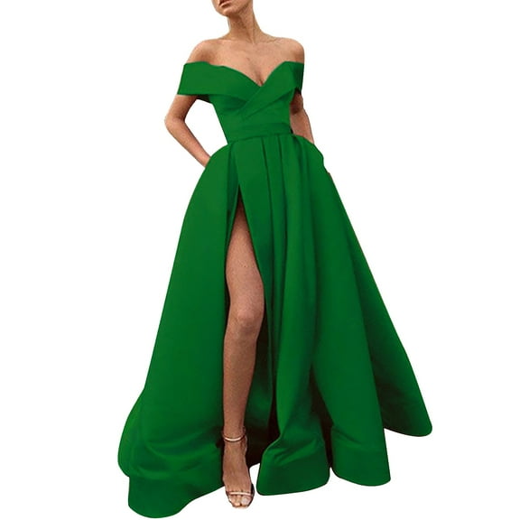 Riforla Floor Length Ladies Chiffon Temperament French Retro Summer Low Cut V Neck Wedding Fit Plain Dresses for Women Green XL