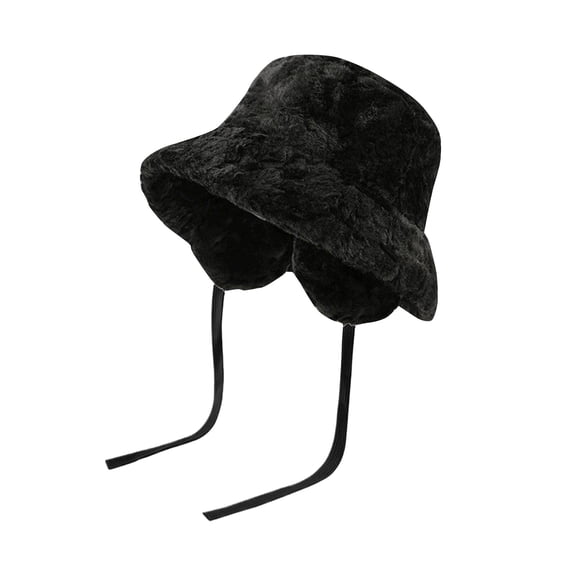 Riforla Fuzzy Bucket Hat Women Men Plush Cute Bucket Hats Winter Warm Fisherman Funny Hat Bomber Hats Black