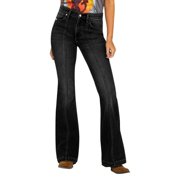 Riforla Goods Station Border European and Women's Jeans Spliced Thin Flared Jeans Denim Trousers Pants for Women Black XXXL