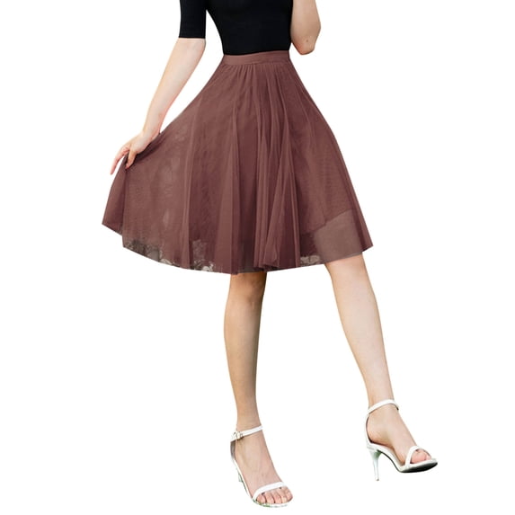 Ediodpoh Carnival Womens Skirts High Low Hem Pleated Dance Skirt for Womens Adult Soft Flowy Chiffon Skirt Brown One Size