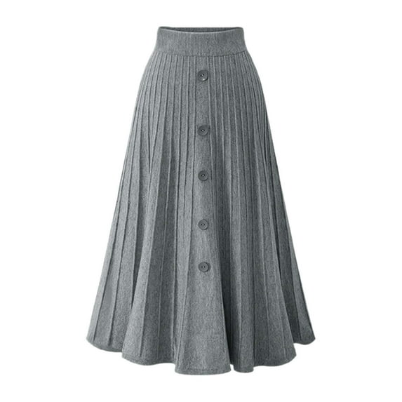 Ediodpoh Skirts for Women High Waist A-Line Knit Pleated Midi Skirt Button Front Ribbed Flared Skirt for Fall Winter Fashion Midi Skirts for Women Grey M