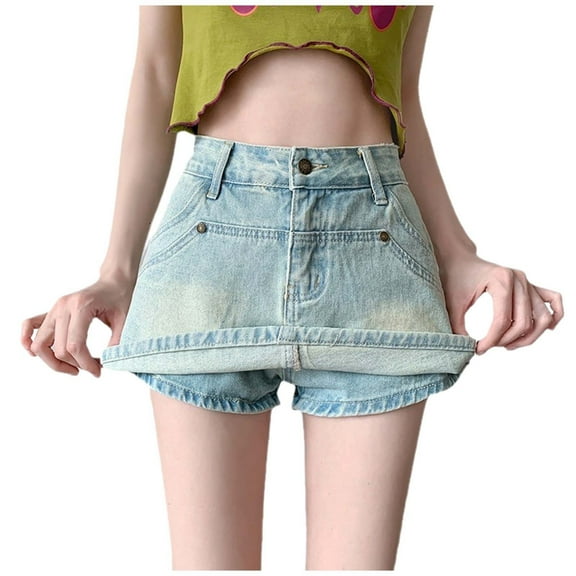 Riforla High Waisted Denim Shorts for Women Sexy Slim Fit Fashion Skort with Distressed Design for Summer Womens Skirts Blue XL