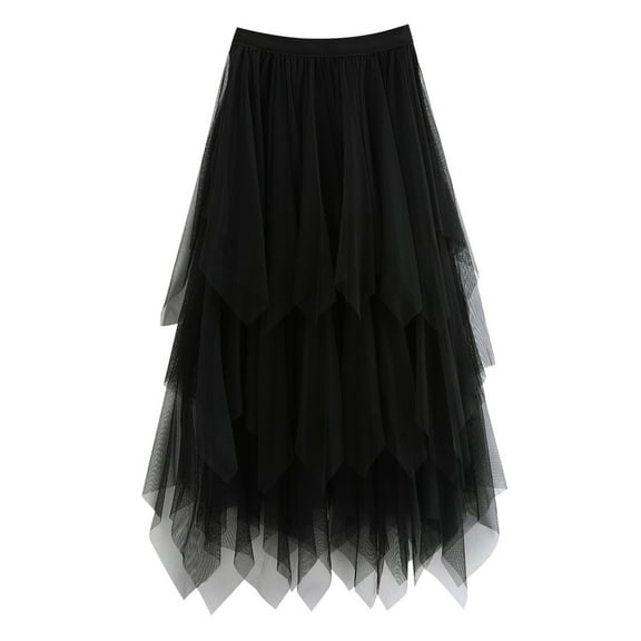 Riforla Irregular Cake Skirt Female Autumn Winter Half Skirt Three Layer Yarn A Line Skirt Medium Length Womens Skirts Black One Size