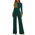 thumbnail image 1 of Riforla Jumpsuits for Women Casual Jumpsuits Loose Fit Belted Dressy Long Sleeve Crewneck Autumn Jumpsuit Long Wide Legs Formal Rompers Jumpsuits for Women Green M, 1 of 8