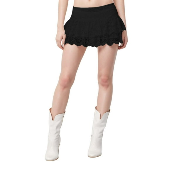 Riforla Ladies Fashion Casual Solid Color Sexy Lace Lace Low Rise Culottes French Mini Skirt Skirt Women's Skirts Black M