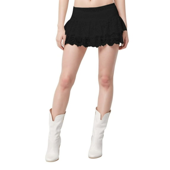 Riforla Ladies Fashion Casual Solid Color Sexy Lace Lace Low Rise Culottes French Mini Skirt Skirt Women's Skirts Black S