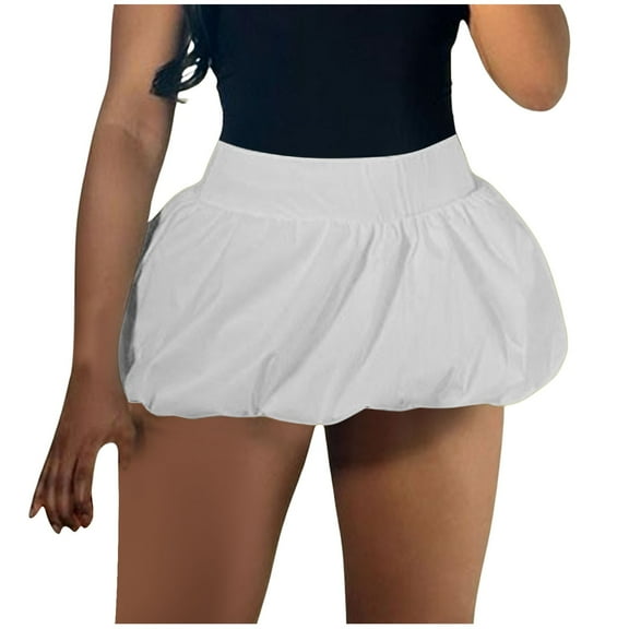 Riforla Ladies New Casual Solid Color All Skirt High Waist Short Skirt Skirts for Women White M
