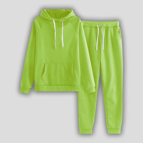 Riforla Ladies Solid Color Hooded Long Sleeve Sweatshirt with Pocket and Set Trousers Sets GN2 XL