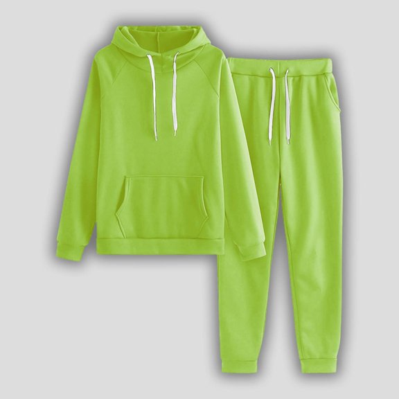 Riforla Ladies Solid Color Hooded Long Sleeve Sweatshirt with Pocket and Set Trousers Sets GN2 XL