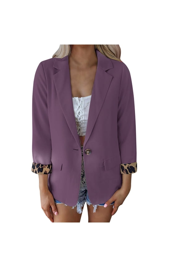 Ladies' Solid Color Slim Fit One Button Middle Sleeve Leisure Suit Jacket Blazers for Women L