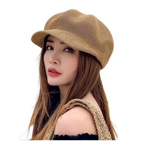 Riforla Ladies Summer Outing Sunblock Tongue Octagon Beret Berets Hat for Women Coffee 55-60CM