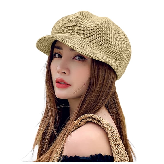 Riforla Ladies Summer Outing Sunblock Tongue Octagon Beret Berets Hat for Women Khaki 55-60CM