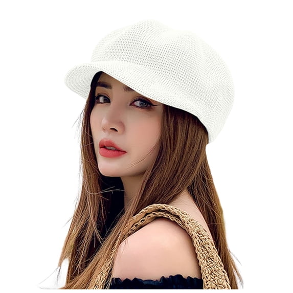 Riforla Ladies Summer Outing Sunblock Tongue Octagon Beret Berets Hat for Women White 55-60CM