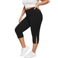 thumbnail image 1 of Riforla Leggings for Women Plus Size High Waisted Side Split Breathable Stretchy 7/8 Length Capri Yoga Pants Gym Running Summer Thin Comfortable Activewear Womens Tights Black XXXXL, 1 of 4