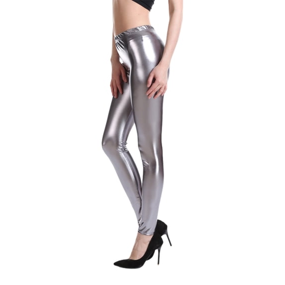 Riforla Leggings for Women Shiny Leather Stretchy Casual Womens Pants Grey L