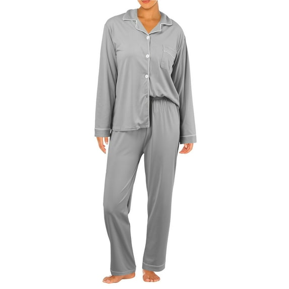 Riforla Long Sleeve Pajamas Pajama Sets Two Piece Pajama Casual Sets Pajama Sets for Women Grey XXL