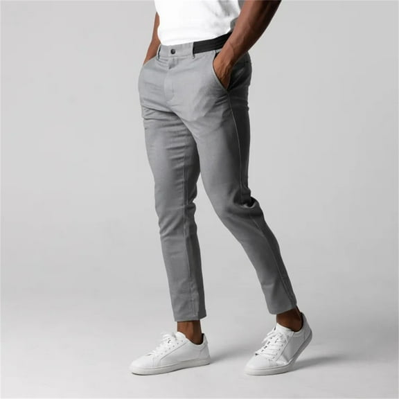 Riforla Male Dress Active Waistband Stretch Pants Men's Casual Pants Breathable High Elastic Business Versatile Cotton Pants Slim Small Leg Pant Grey L