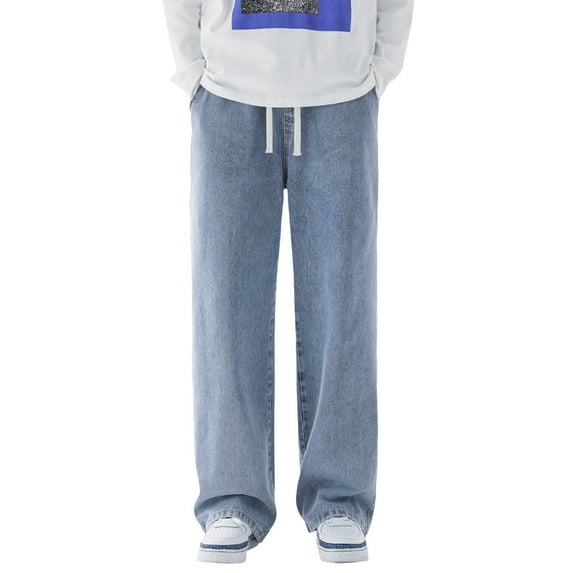 Riforla Male Thermal Trousers Snow Trousers Teddy Warm Lined Winter Trousers Straight Leg Plush Thermal Jeans Men Pants Light Blue L