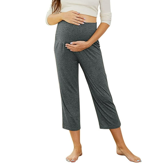 Ediodpoh Maternity Solid Color Trousers with Integrated Yoga Waistband and Functional Pockets Pants for Women GY2 M