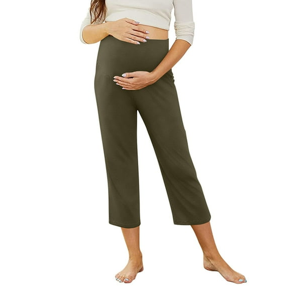Ediodpoh Maternity Solid Color Trousers with Integrated Yoga Waistband and Functional Pockets Pants for Women Green L