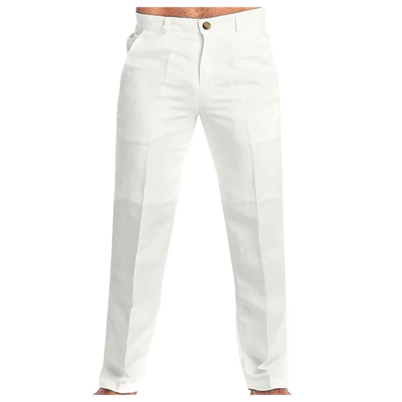 Riforla Men Spring and Summer Pant Casual All Solid Color Painting Cotton Linen Loose Plus Size Trouser Fashion Beach Pockets Pant Mens Pants White XL