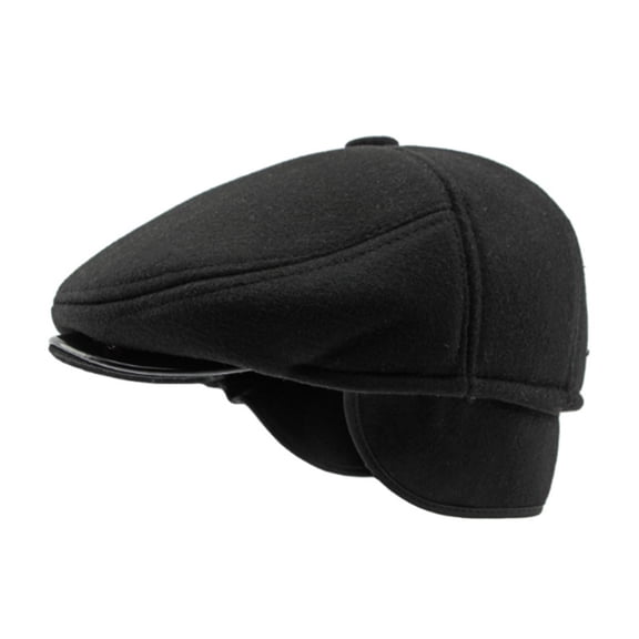 Riforla Men's Fall and Winter Ear Warm Tongue Cap British Retro Beret Forward Cap Berets Hat for Men Black M